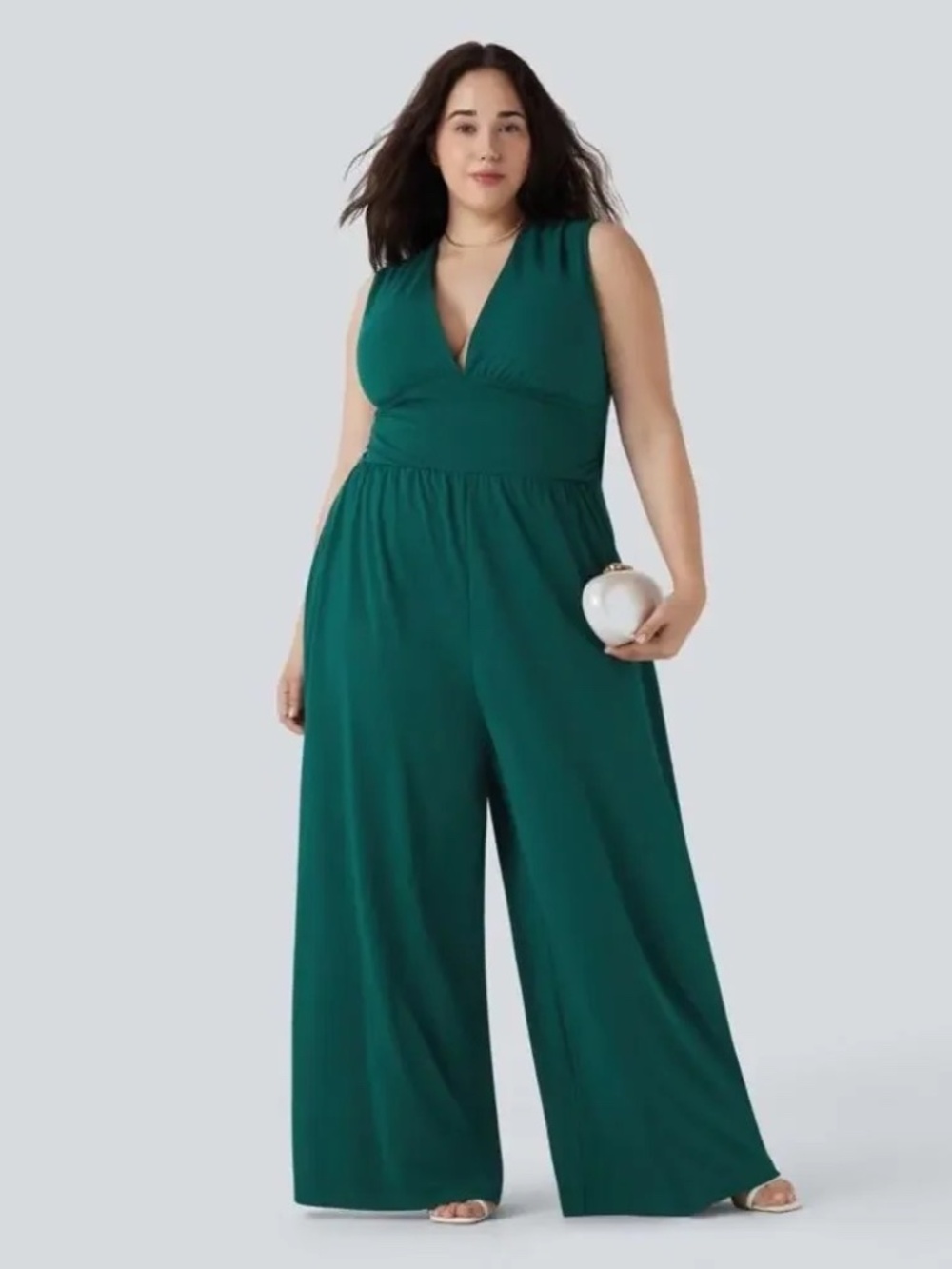 NWT Halara SculptKnit V-Neck Ruched Pocket Green Jumpsuit Bayberry Size 2X